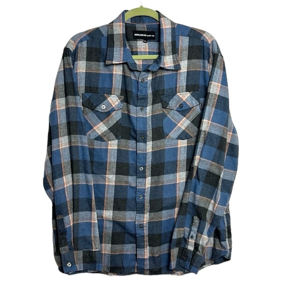 MOLOKAI Surf Co. blue flannel button down shirt size XXL / 2XL cotton blend - Picture 1 of 12